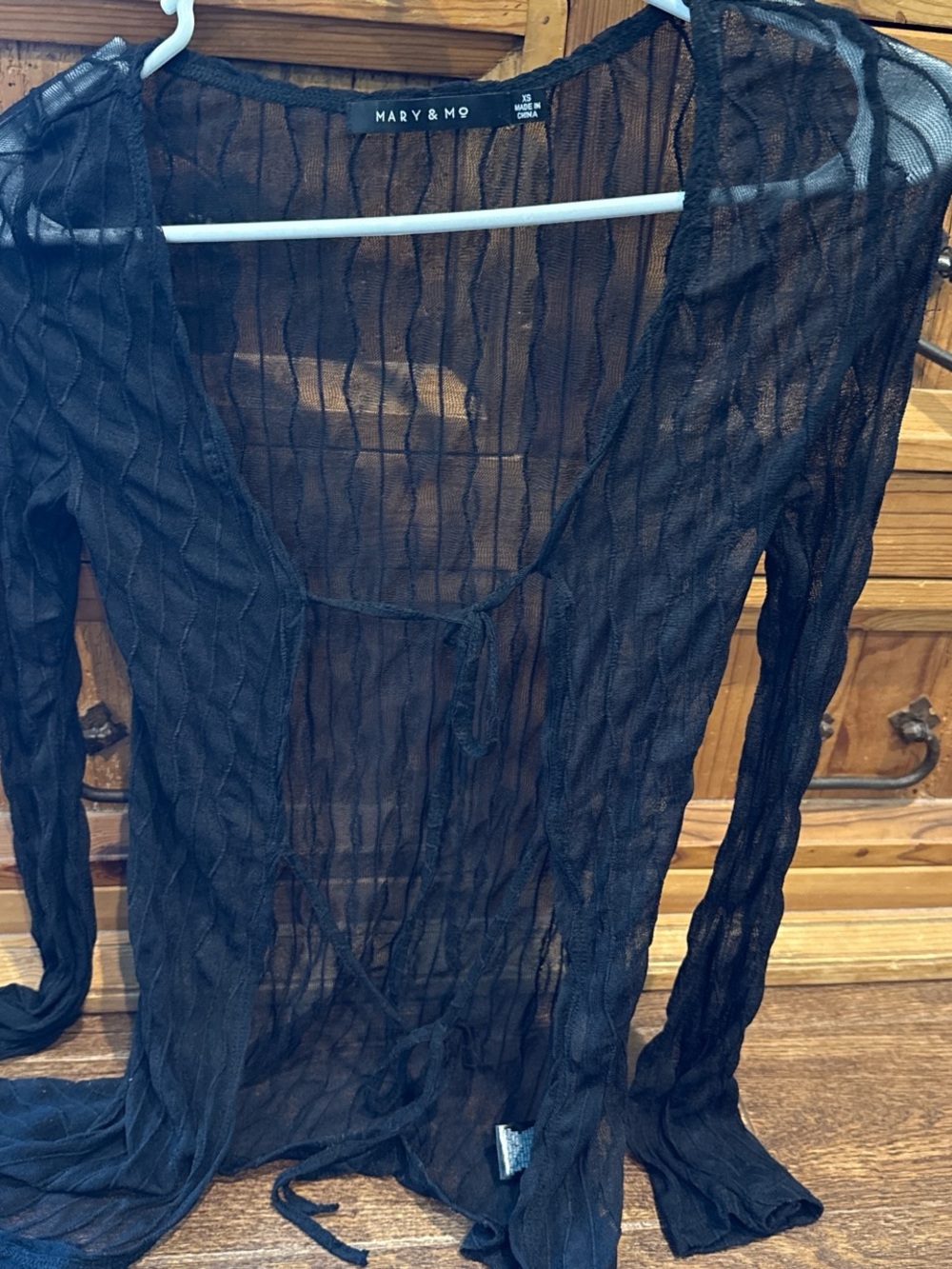 Mary & Mo Sheer Black Tie-Front Cardigan
